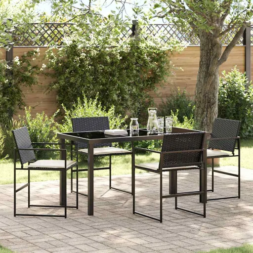 Conjunto de Jantar para Jardim   Preto Aço Revestido a pó (5 pcs)