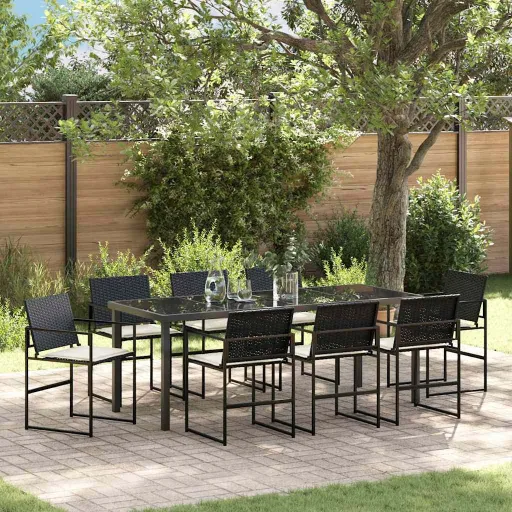 Conjunto de Jantar para Jardim   Preto Aço Revestido a pó (9 pcs)