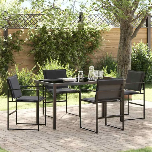 Conjunto de Jantar para Jardim   Preto Aço Revestido a pó (5 pcs)