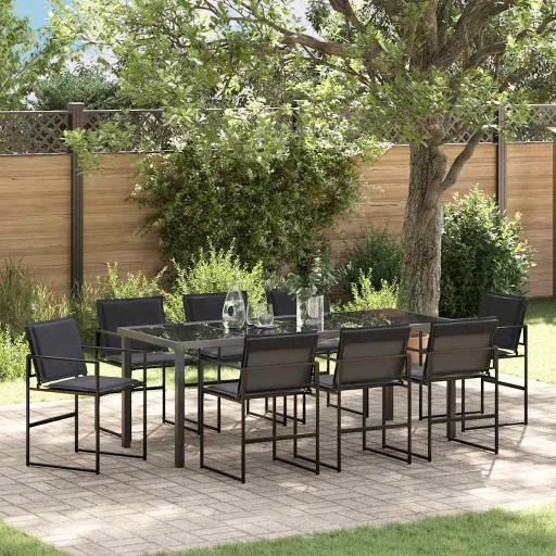 Conjunto de Jantar para Jardim   Preto Aço Revestido a pó (9 pcs)