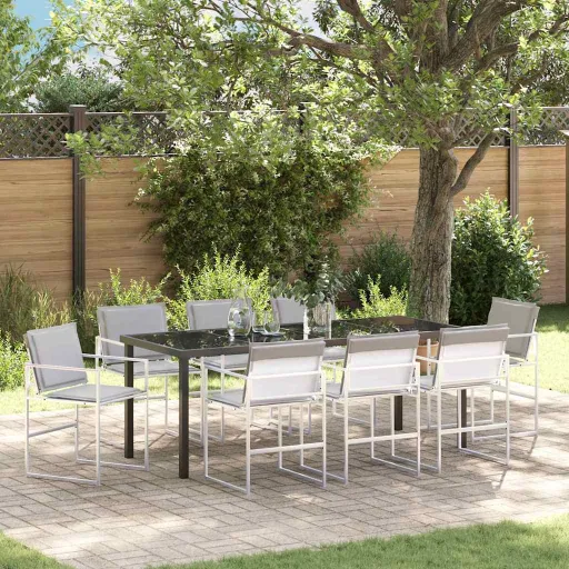 Conjunto de Jantar para Jardim   Branco Textileno e Aço (9 pcs)