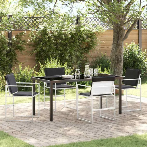 Conjunto de Jantar para Jardim   Branco Aço Revestido a pó (5 pcs)
