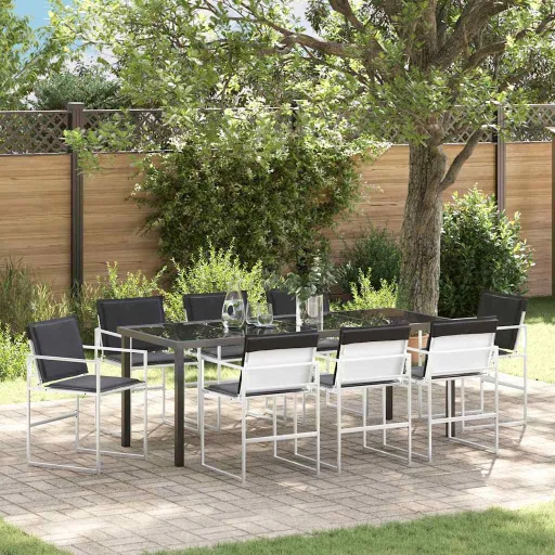 Conjunto de Jantar para Jardim   Branco Aço Revestido a pó (9 pcs)
