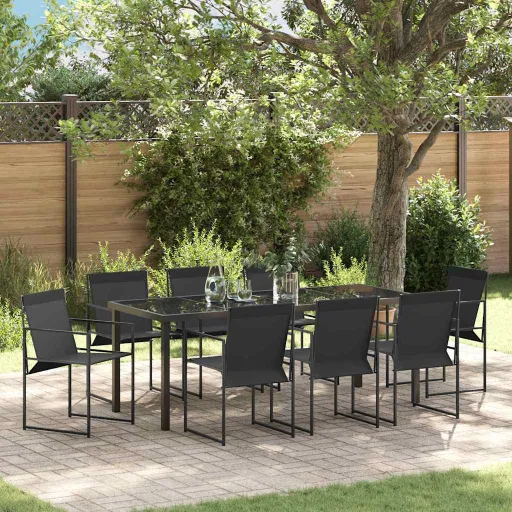 Conjunto de Jantar para Jardim   Preto Aço Revestido a pó (9 pcs)
