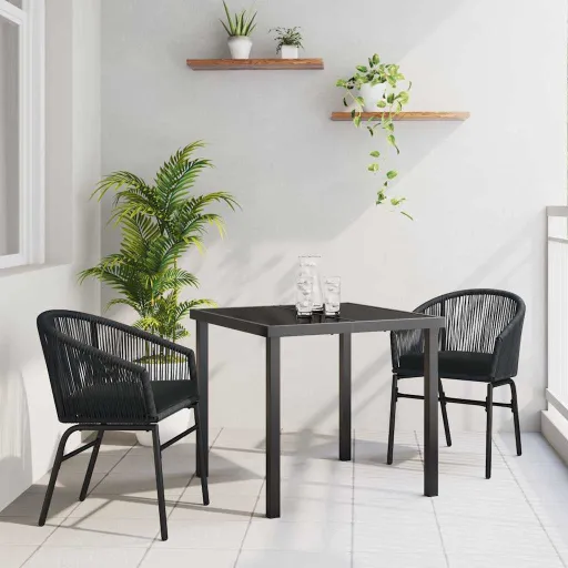 Conjunto de Jantar para Jardim   Preto Aço Revestido a pó (3 pcs)