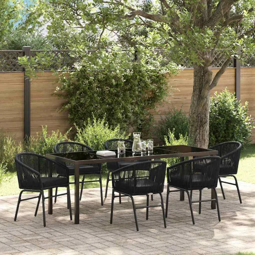 Conjunto de Jantar para Jardim   Preto Aço Revestido a pó (7 pcs)