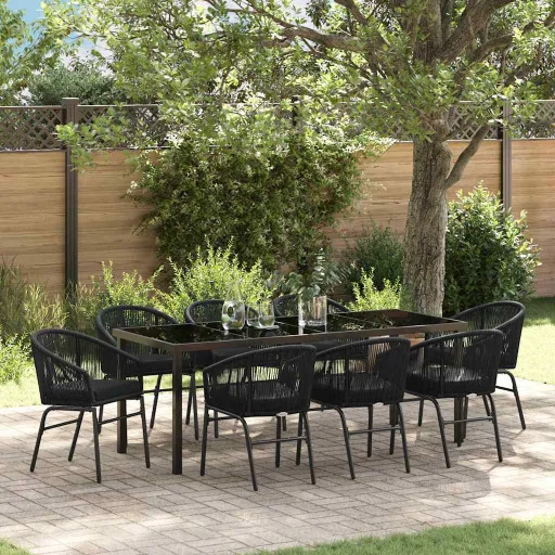 Conjunto de Jantar para Jardim   Preto Aço Revestido a pó (9 pcs)