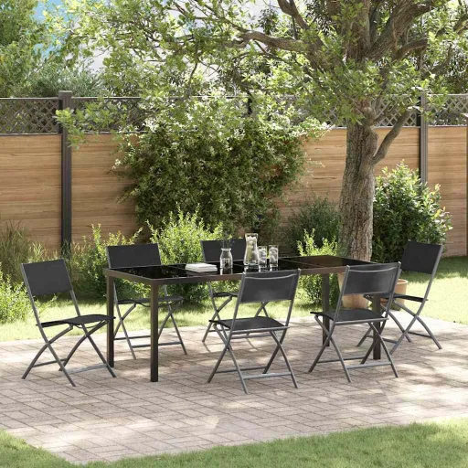 Conjunto de Jantar para Jardim   Preto Aço Revestido a pó (7 pcs)