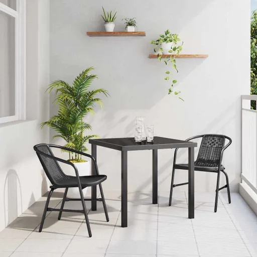 Conjunto de Jantar para Jardim   Preto Aço Revestido a pó (3 pcs)