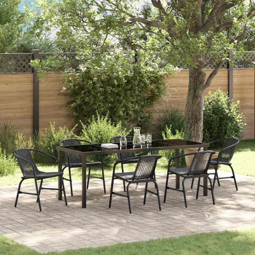 Conjunto de Jantar para Jardim   Preto Aço Revestido a pó (7 pcs)