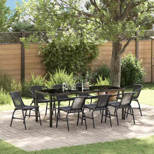 Conjunto de Jantar para Jardim   Preto Aço Revestido a pó (9 pcs)