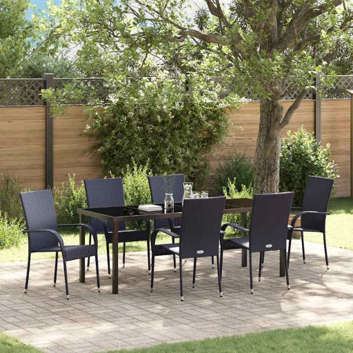 Conjunto de Jantar para Jardim   Preto Aço Revestido a pó (7 pcs)