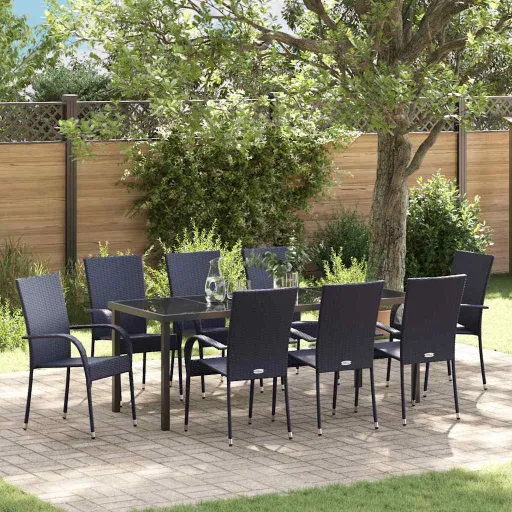 Conjunto de Jantar para Jardim   Preto Aço Revestido a pó (5 pcs)