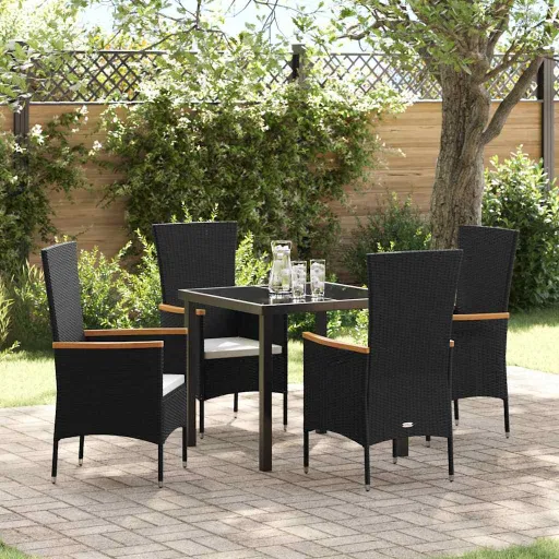 Conjunto de Jantar para Jardim   Preto Aço Revestido a pó (5 pcs)
