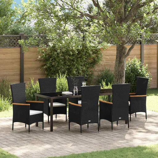 Conjunto de Jantar para Jardim   Preto Aço Revestido a pó (7 pcs)