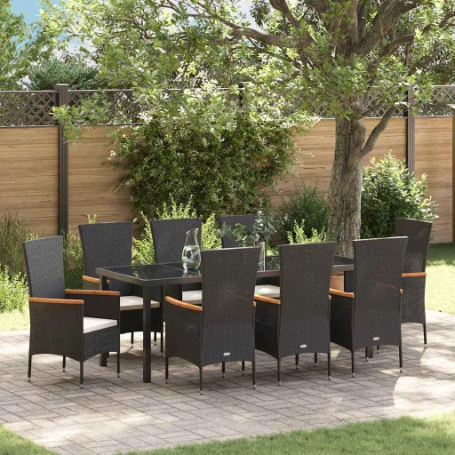 Conjunto de Jantar para Jardim   Preto Aço Revestido a pó (9 pcs)