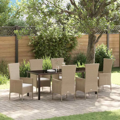 Conjunto de Jantar para Jardim com Almofada   Bege Vime PE (7 pcs)