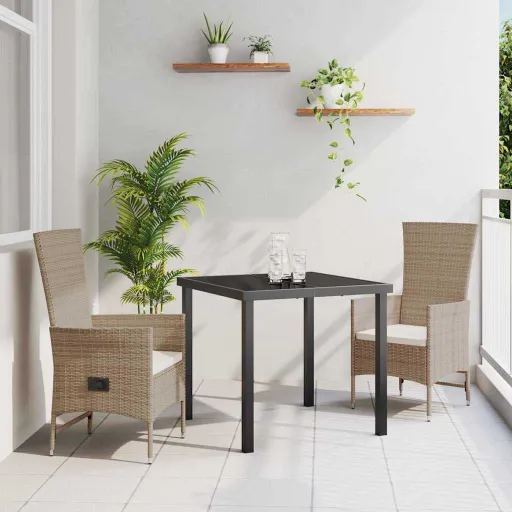 Conjunto de Jantar para Jardim com Almofada   Bege Vime PE (3 pcs)