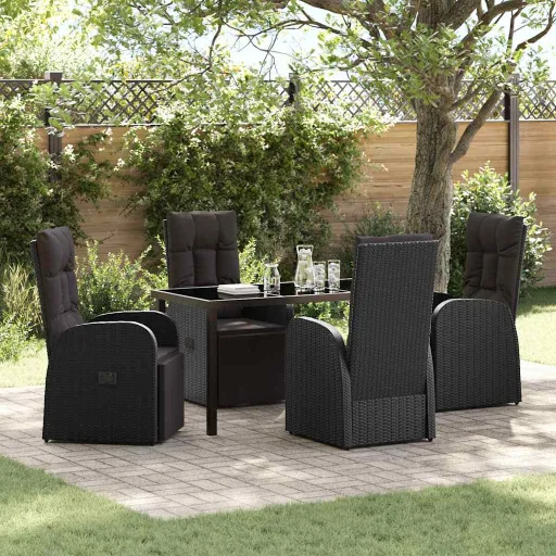 Conjunto de Jantar para Jardim com Almofada   Preto Vime PE (5 pcs)