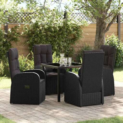Conjunto de Jantar de Jardim 5 Peças com Almofadas Vime Preto