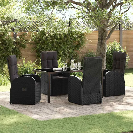 Conjunto de Jardim de 5 Peças com Almofadas - Rattan Polipropileno Preto