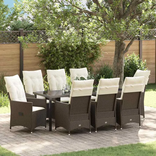 Conjunto de Jantar para Jardim   Castanho Rattan Sintético (9 pcs)