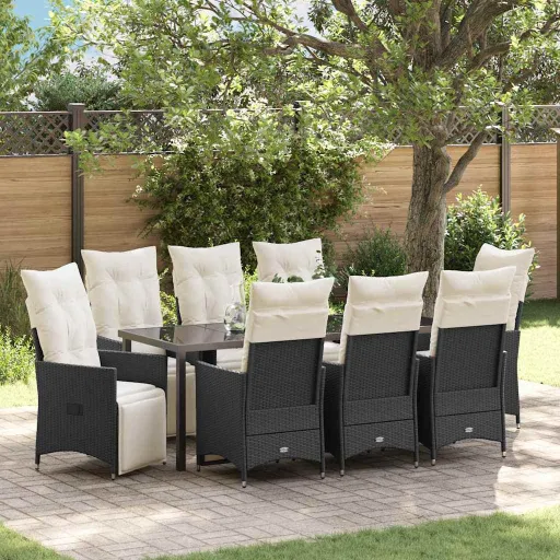Conjunto de Jantar para Jardim   Preto Rattan Sintético (9 pcs)