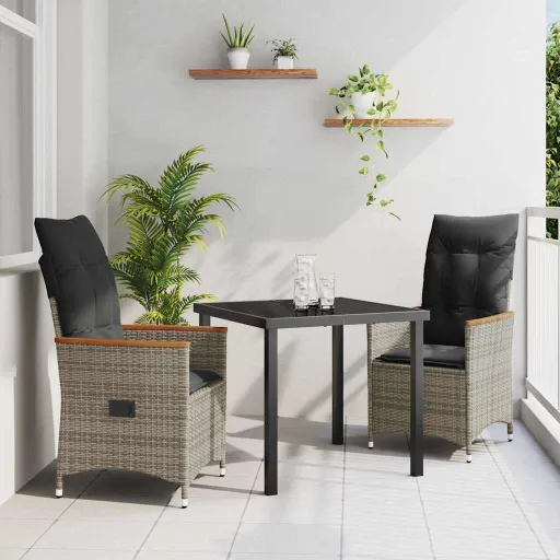 Conjunto de Jantar para Jardim   Cinzeto Vime PE (3 pcs)