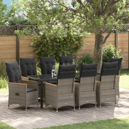Conjunto de Jantar para Jardim   Cinzeto Vime PE (9 pcs)