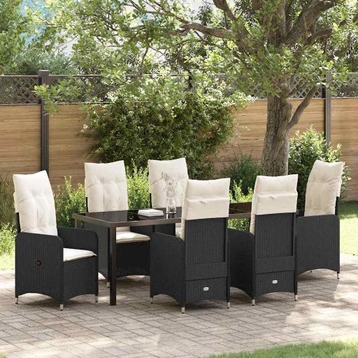 Conjunto de Jantar para Jardim   Preto Rattan Sintético (7 pcs)