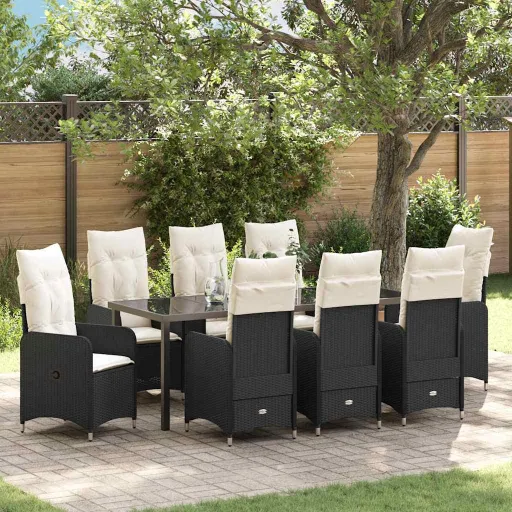 Conjunto de Jantar para Jardim   Preto Rattan Sintético (9 pcs)
