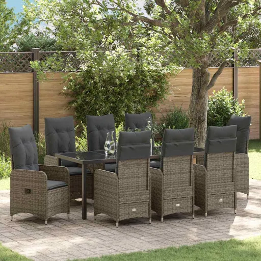 Conjunto de Jantar para Jardim   Cinzeto Rattan Sintético (9 pcs)