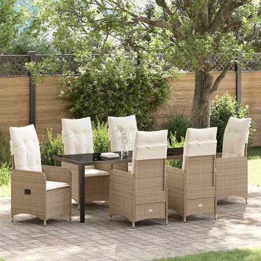 Conjunto de Jantar para Jardim   Bege Rattan Sintético (7 pcs)