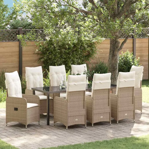Conjunto de Jantar para Jardim   Bege Rattan Sintético (9 pcs)