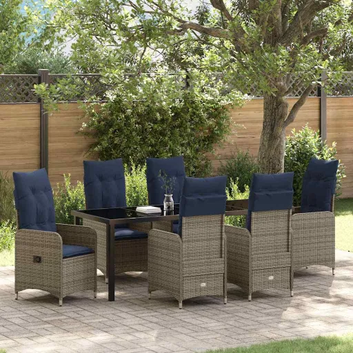 Conjunto de Jantar para Jardim   Preto Rattan Sintético (7 pcs)