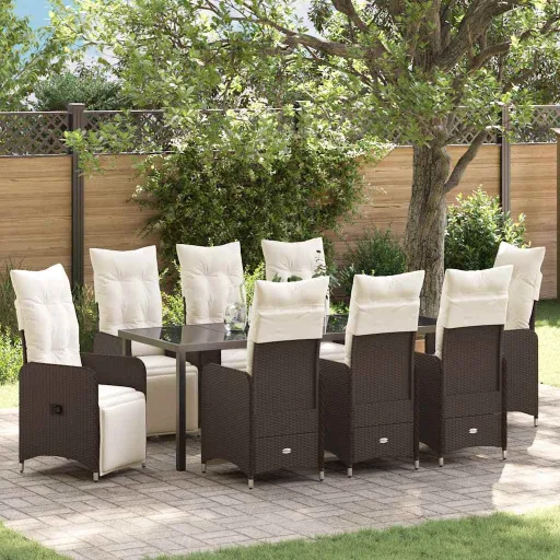 Conjunto de Jantar para Jardim   Castanho Rattan Sintético (9 pcs)