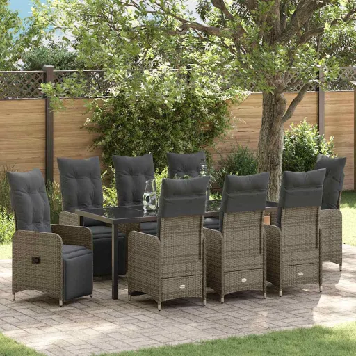 Conjunto de Jantar para Jardim   Bege Rattan Sintético (9 pcs)