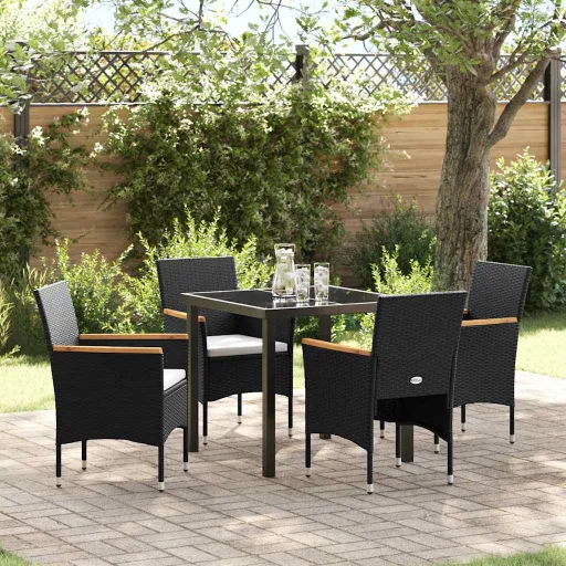 Conjunto de Jantar para Jardim com Almofada   Preto Vime PE (5 pcs)