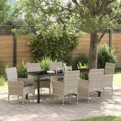 Conjunto de Jantar para Jardim   Cinzento-Claro Vime PE (7 pcs)