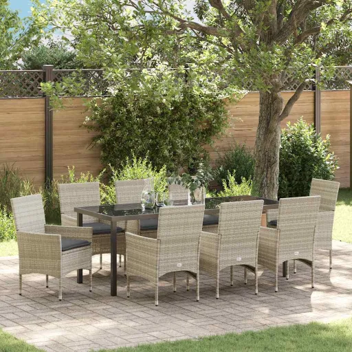 Conjunto de Jantar para Jardim   Cinzento-Claro Vime PE (9 pcs)