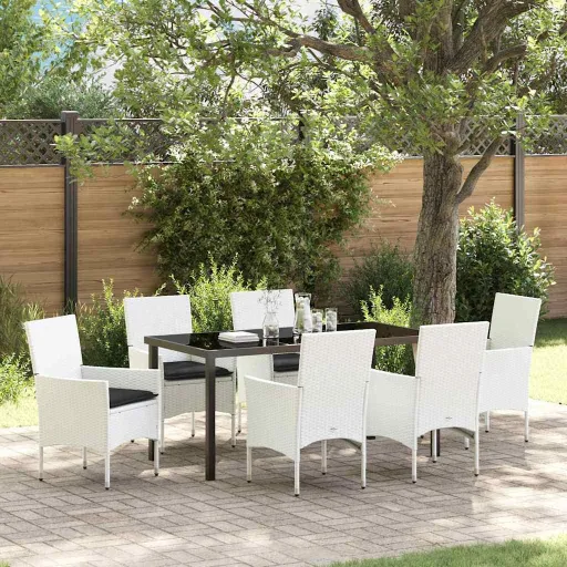 Conjunto de Jantar para Jardim   Branco Rattan Sintético (7 pcs)