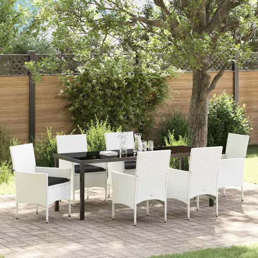 Conjunto de Jantar para Jardim   Branco Rattan Sintético (7 pcs)