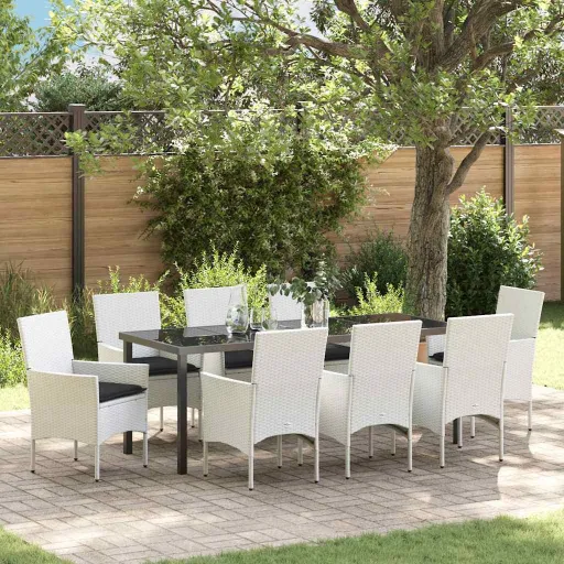 Conjunto de Jantar para Jardim   Branco Rattan Sintético (9 pcs)