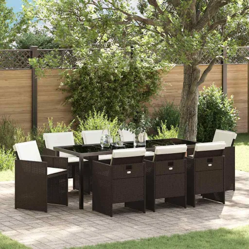 Conjunto de Jantar para Jardim   Castanho Vime PE (9 pcs)