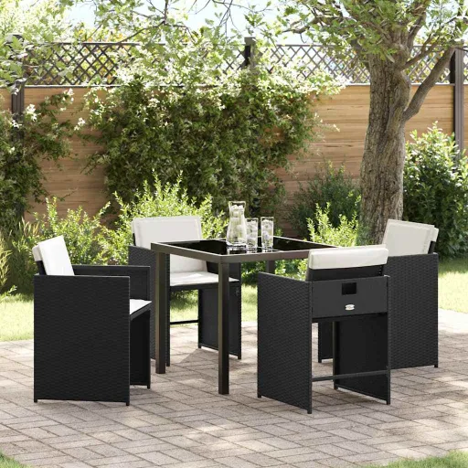 Conjunto de Jantar para Jardim com Almofada   Preto Vime PE (5 pcs)