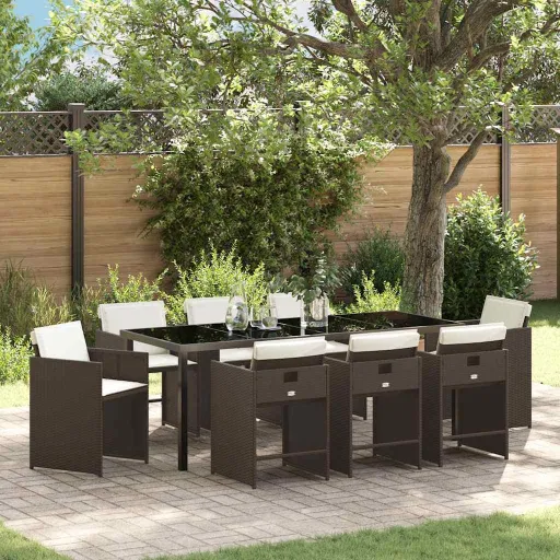 Conjunto de Jantar para Jardim   Castanho Vime PE (9 pcs)