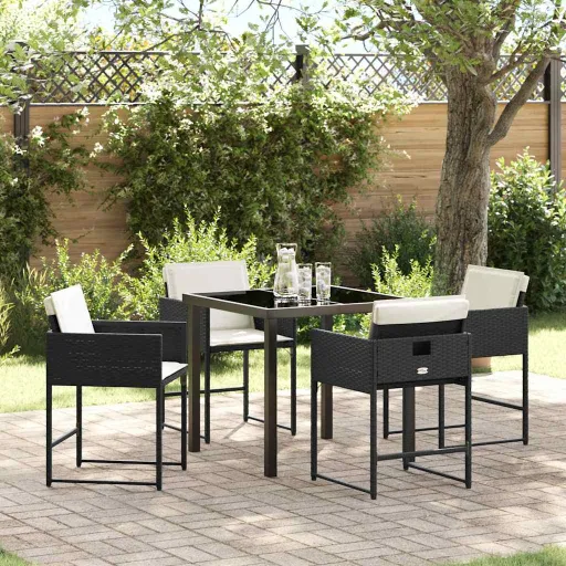 Conjunto de Jantar para Jardim com Almofada   Preto Vime PE (5 pcs)
