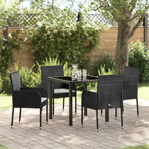 Conjunto de Jantar para Jardim com Almofada   Preto Vime PE (5 pcs)