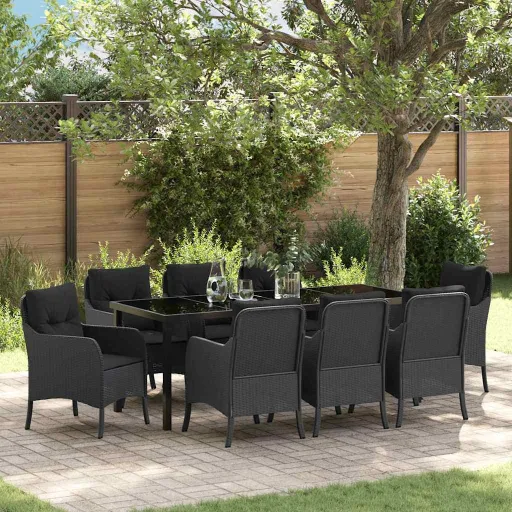 Conjunto de Jantar para Jardim   Preto Rattan Sintético (9 pcs)