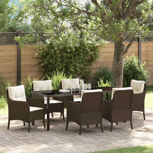 Conjunto de Jantar para Jardim   Castanho Vime PE (7 pcs)